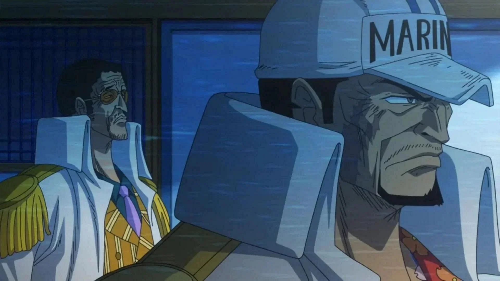 A snapshot of Kizaru and Akainu from the anime series (Image via Toei Animation)