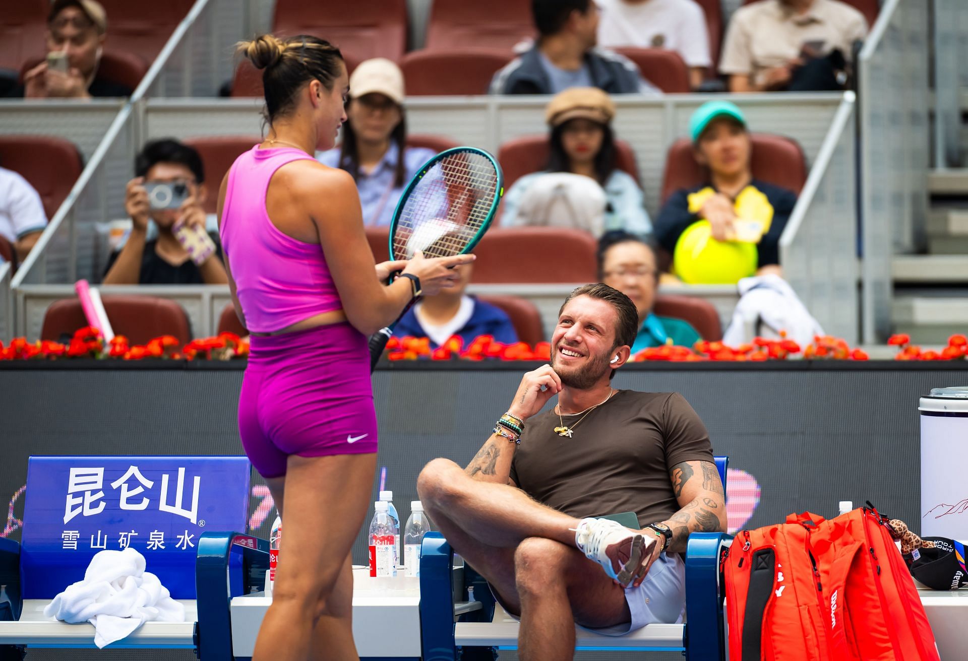 Aryna Sabalenka (L) with her boyfriend Georgios Frangulis during the 2024 China Open. (Getty)