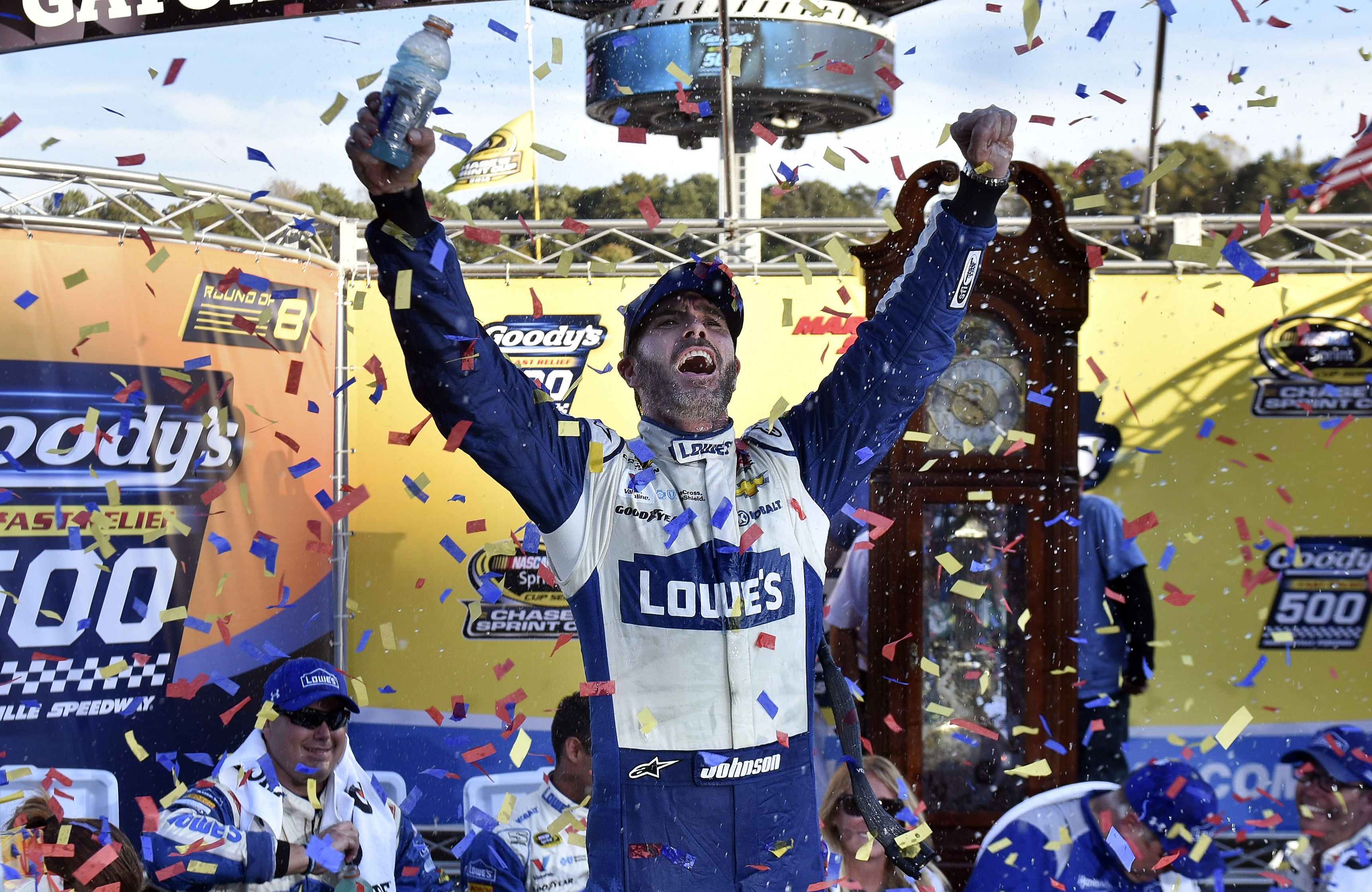 Jimmie Johnson winning the 2016 Goody&#039;s Fast Relief 500 at Martinsville Speedway  (Source: Imagn)