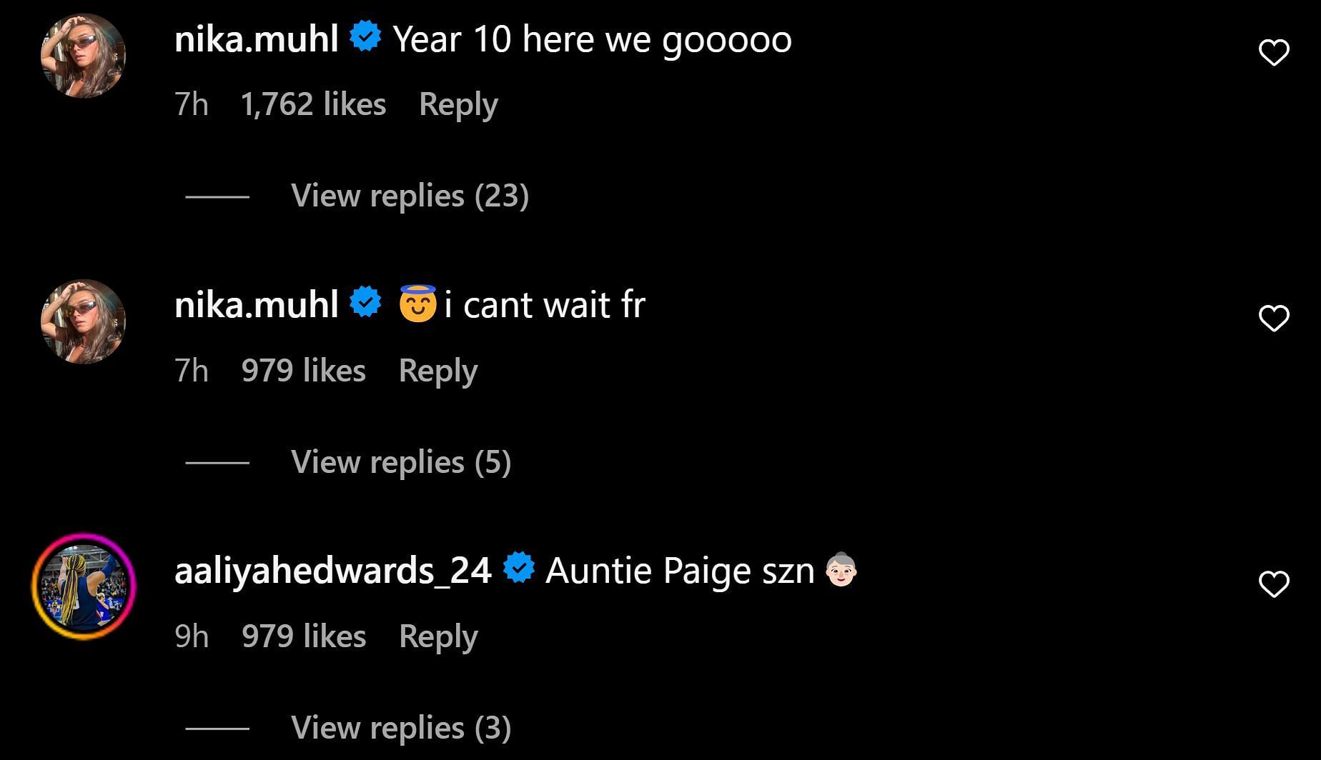 Nika Muhl and Aaliyah Edwards commented on Paige&#039;s post