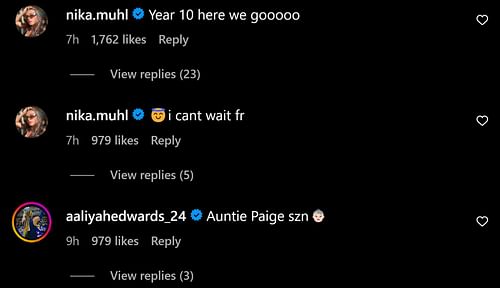 Nika Muhl and Aaliyah Edwards commented on Paige's post