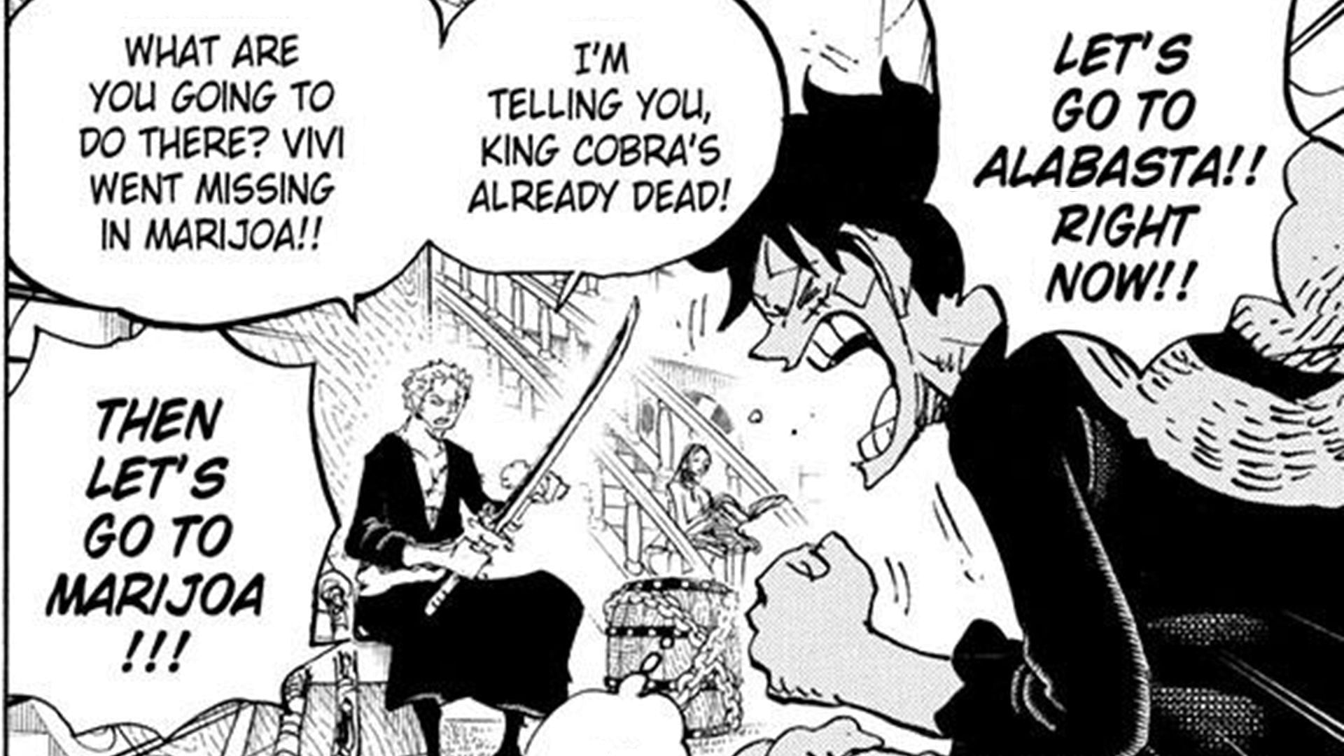 Luffy and Zoro talking about Vivi in One Piece chapter 1060 (Image via Shueisha)