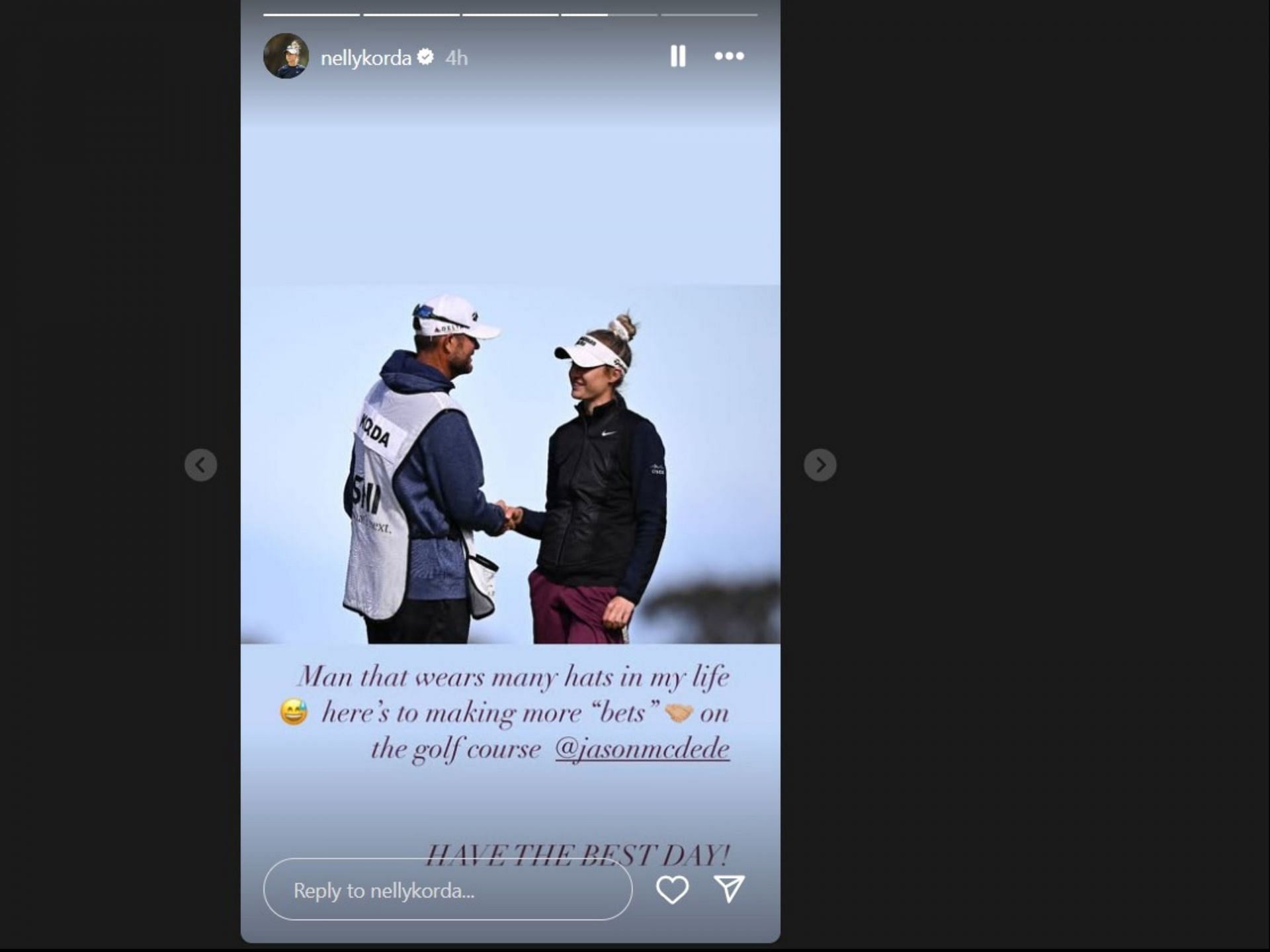 Nelly Korda posts birthday message for her caddie. (Image via Instagram@nellykorda)