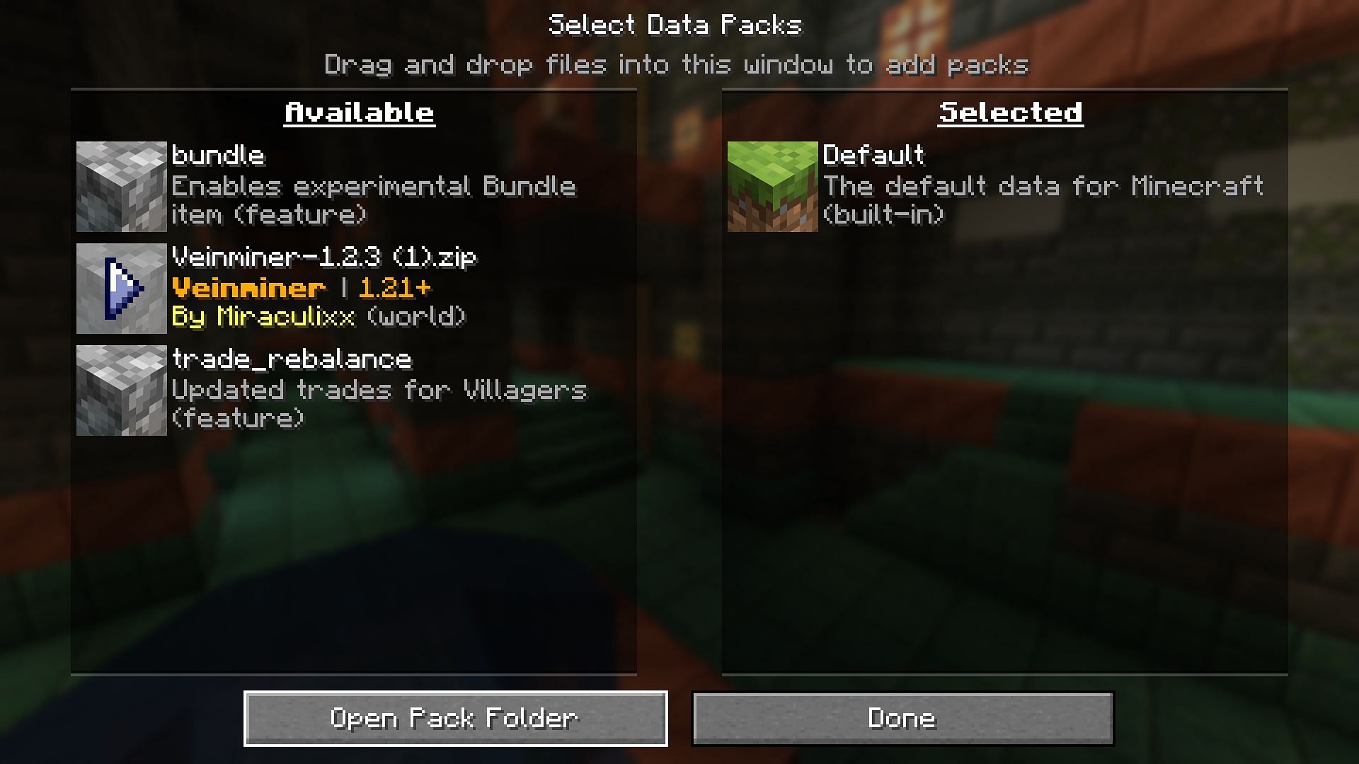 Install the data pack manually in-game (Image via Mojang Studios)