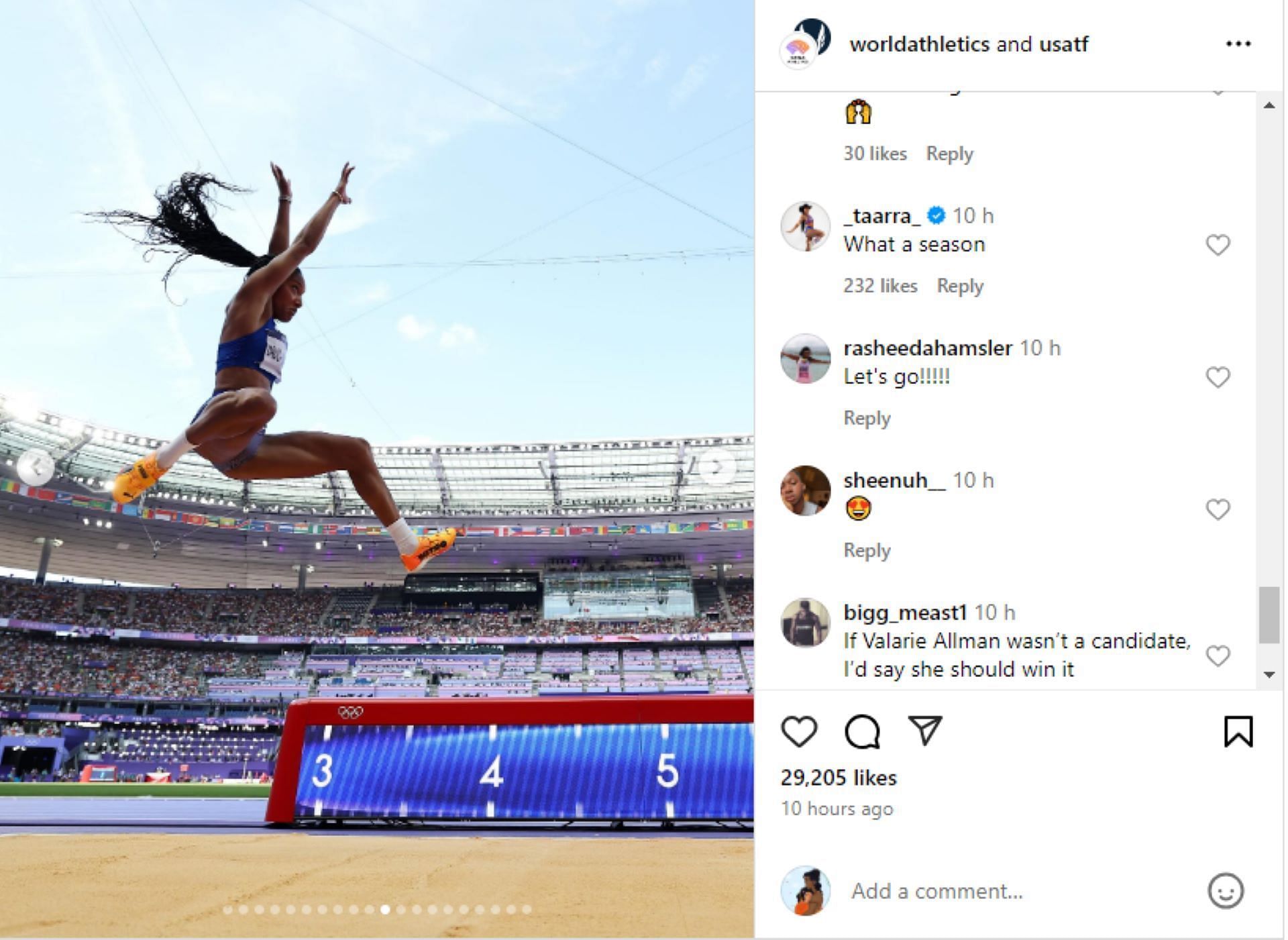 Screengrab of Tara Davis Woodhall&#039;s response [Image Source: World Athletics&#039; Instagram]