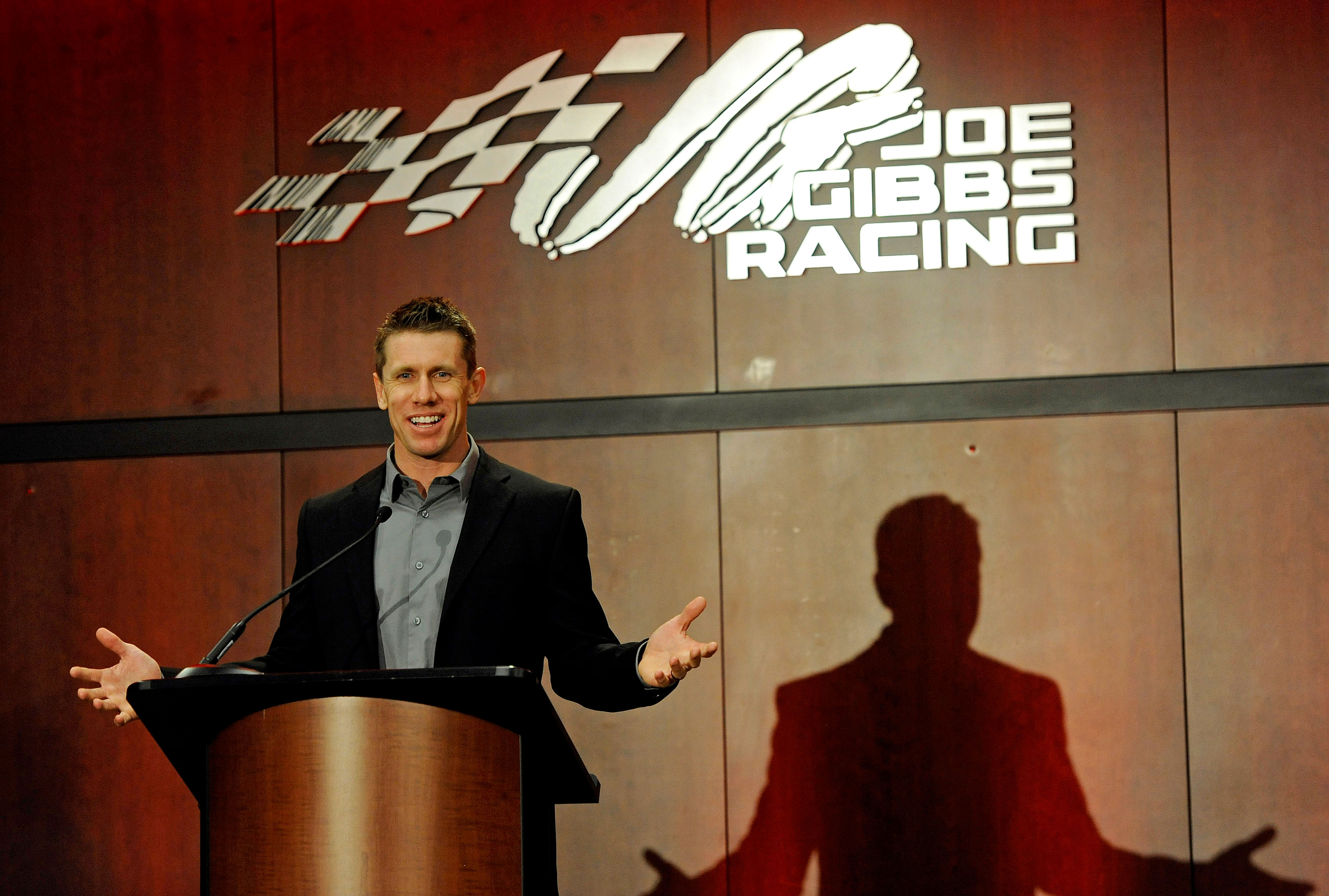 Carl Edwards during a press conference at Joe Gibbs Racing headquarters. (Source: Imagn)