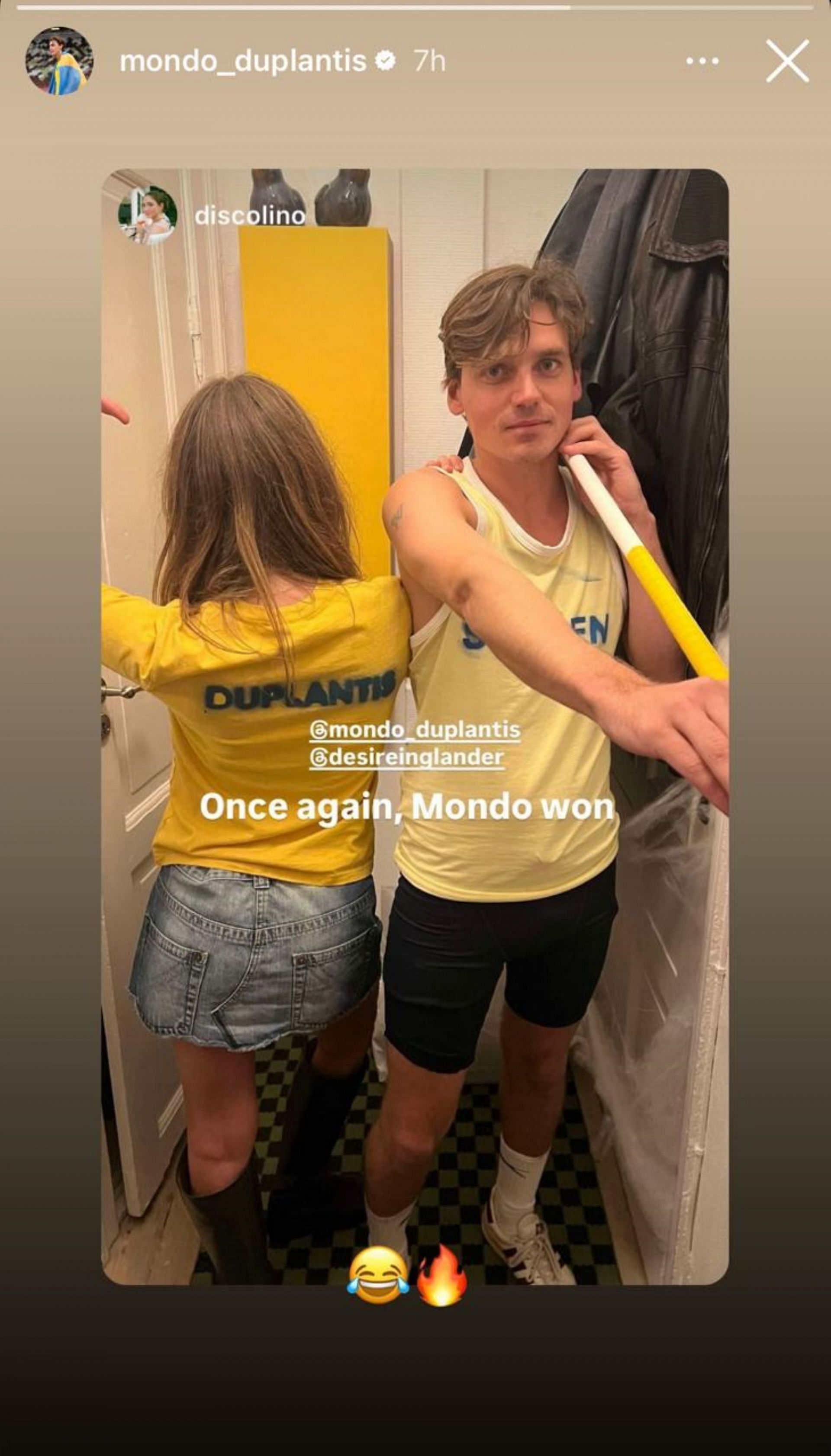 Mondo Duplantis reacts to fan dressed as him and his fiance for the Halloween; Instagram - @mondo_duplantis