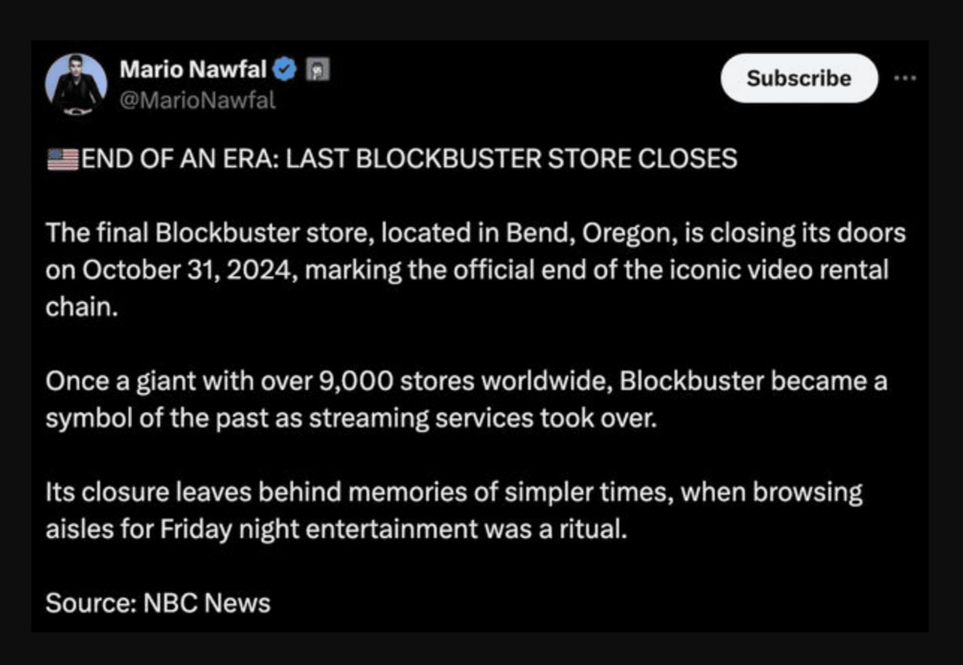 The last Blockbuster store located in Bend, Oregon is not shutting down after Halloween (Image via X)