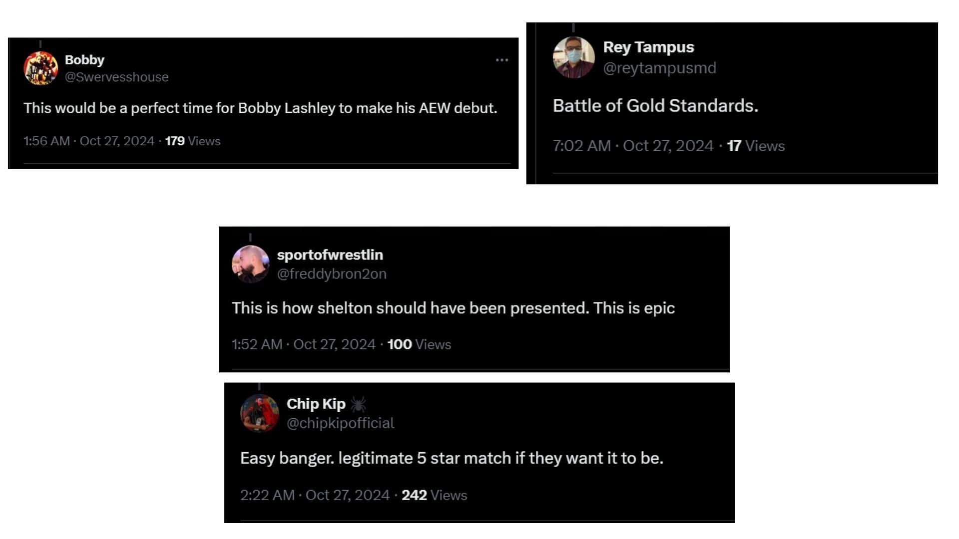 Fan reactions to Shelton Benjamin vs. Swerve Strickland and Bobby Lashley&#039;s potential AEW debut [Image source: X/Twitter]