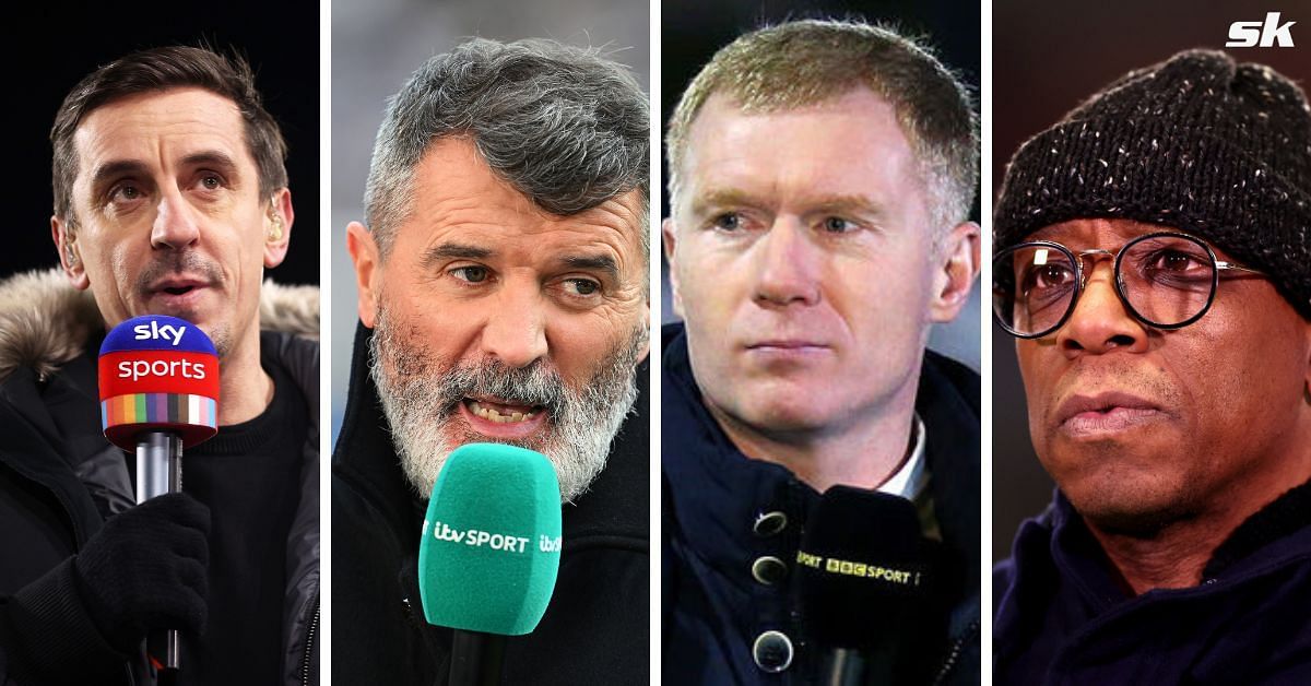 (L-R) Gary Neville, Roy Keane, Paul Scholes, and Ian Wright