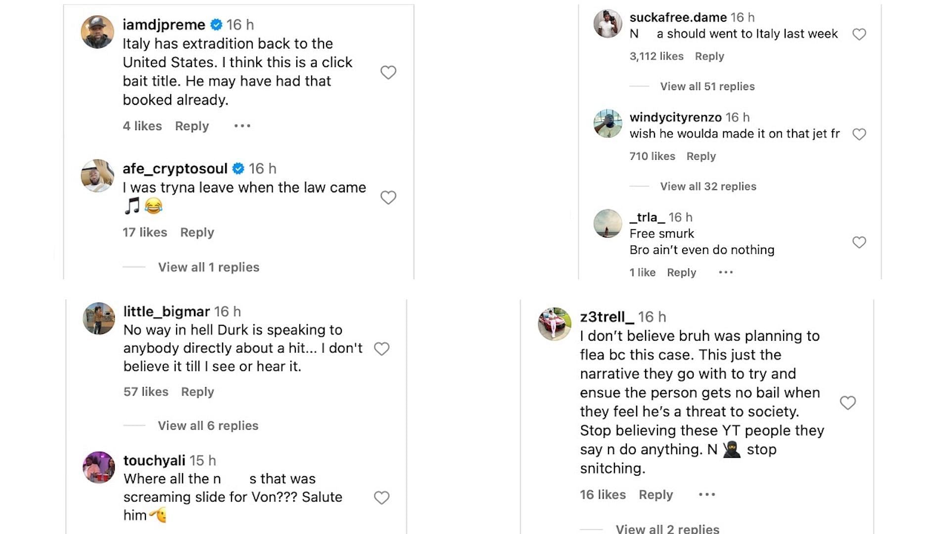 Screenshots of comments from DJ Akademik&#039;s Instagram post (Image via Instagram/@akademiks)