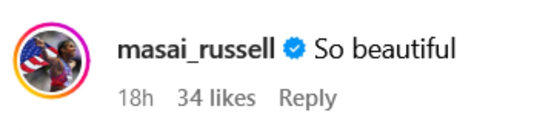 Screenshot of Masai Russell&rsquo;s comment to Lee&rsquo;s post. Credits - IG/ @sunisalee