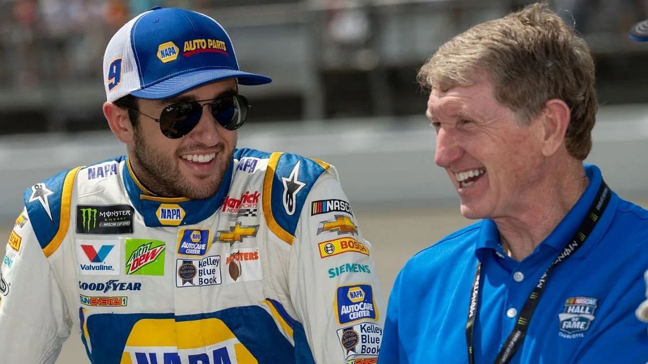 NASCAR Driver Chase Elliott shares a laughter with his father, Bill Elliott (Source: Getty)