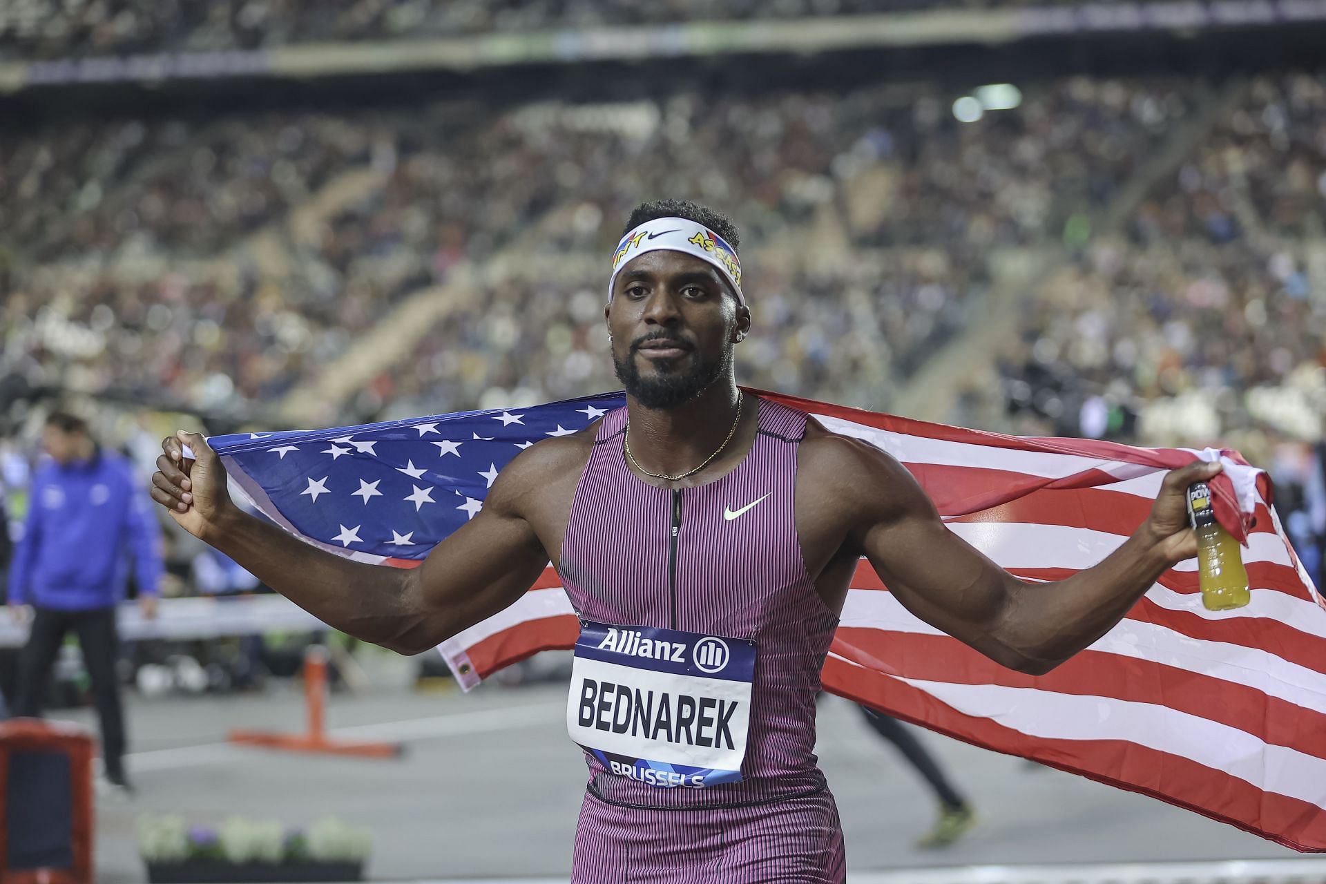 Kenny Bednarek after winning the men&#039;s 200m event in the Wanda Diamond League 2024 Final (Image via Getty)