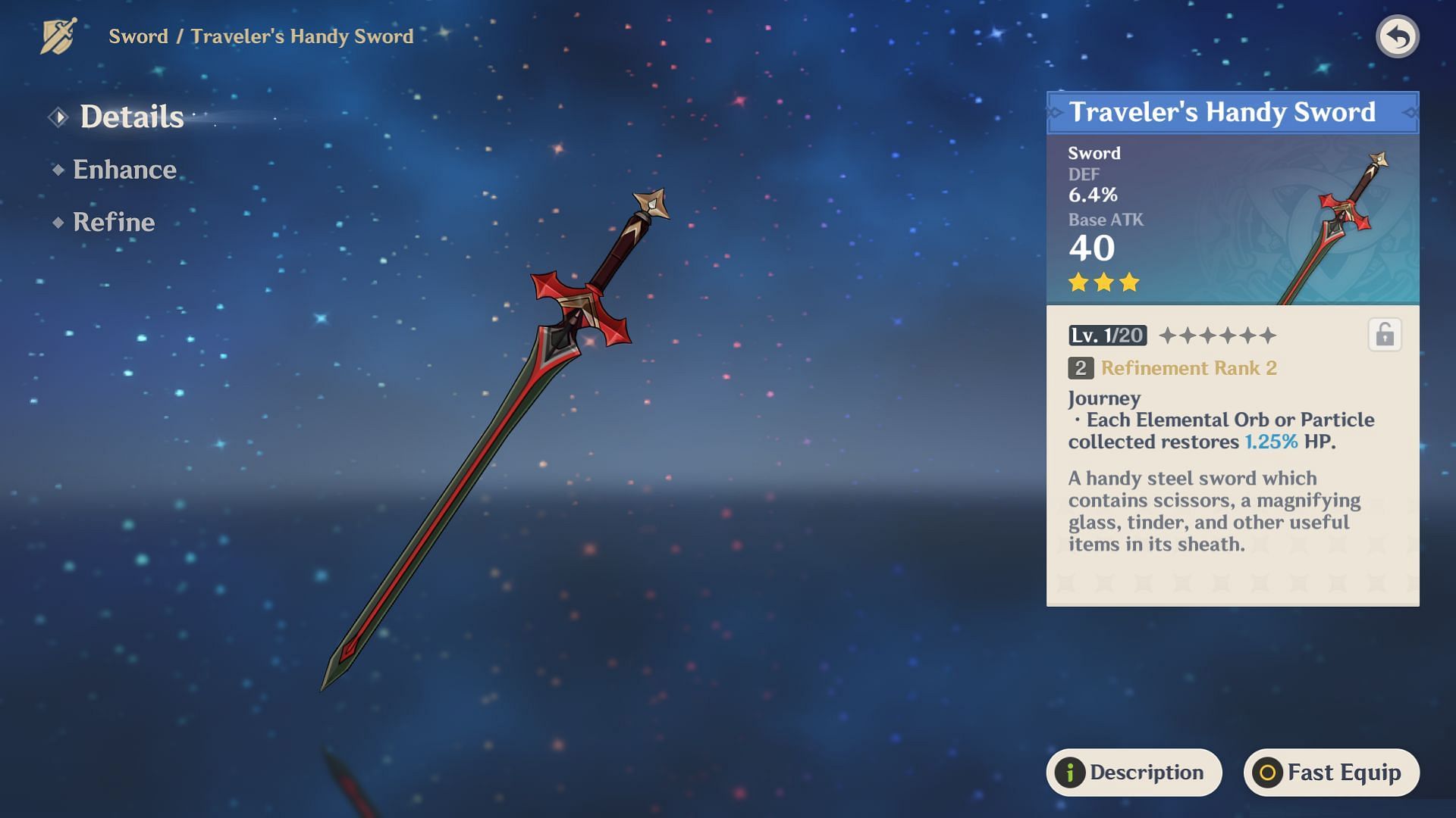 Traveler&#039;s Handy Sword is a 3-star Sword (Image via HoYoverse)