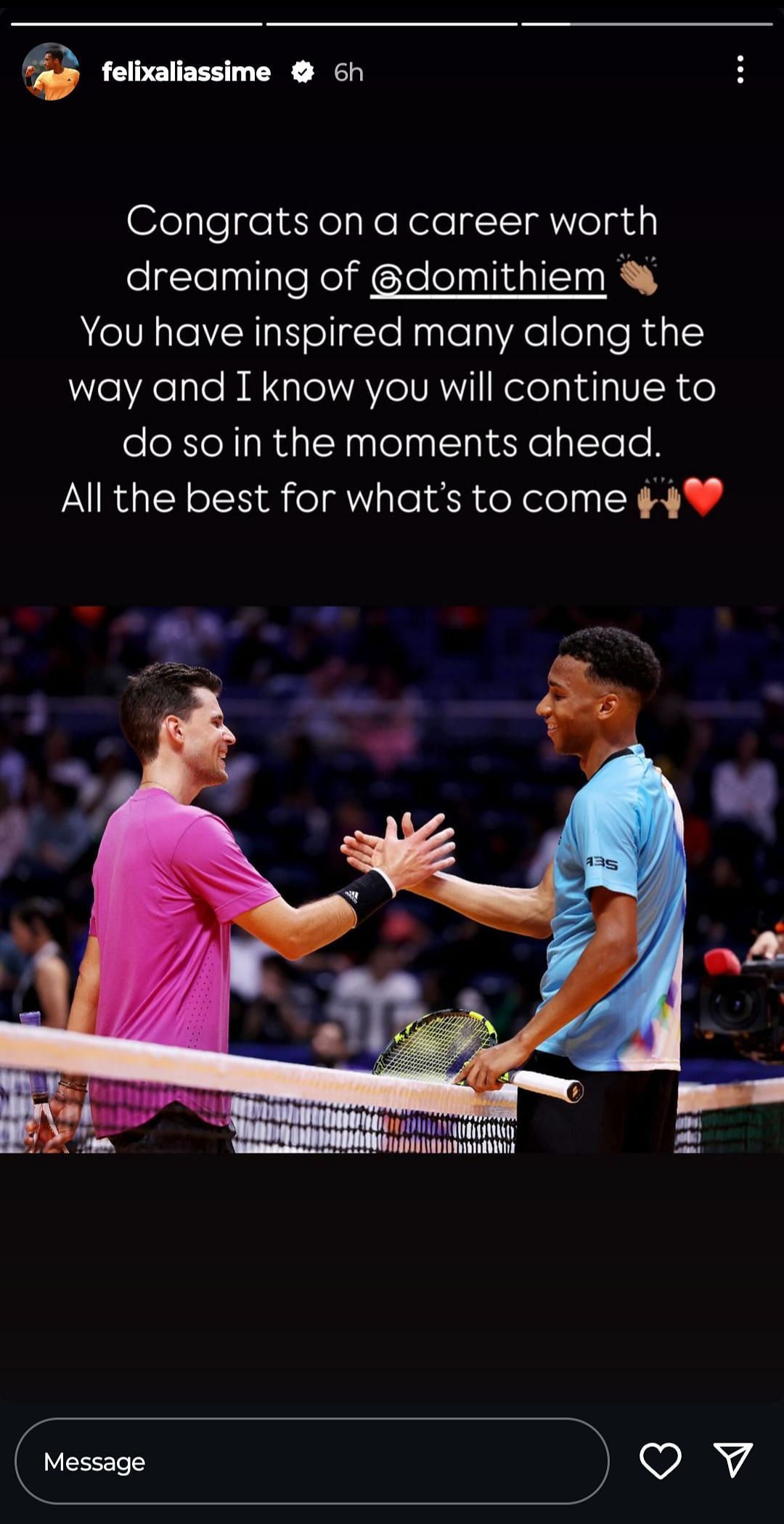 Felix Auger-Aliassime's paying his tribute to Thiem (Source: Instagram/Felix Auger-Aliassime)