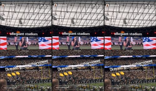 Samantha Irvin sings the national anthem at an NFL game.[Image credit: Screenshot of Britt Baker's Instagram story]