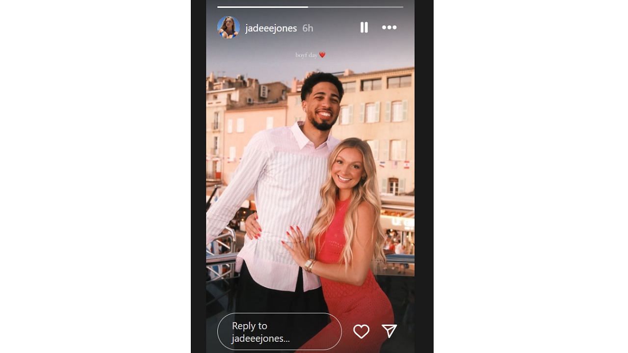 Jade Jones greets her boyfriend Tyrese Haliburton on National Boyfriend Day. [photo: @jadeeejones/IG]