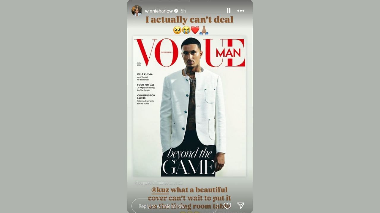 Kyle Kuzma&#039;s girlfriend Winnie Harlow shares her boyfriend&#039;s Vogue Magazine cover on her IG story. (Credits: @winnieharlow/Instagram)