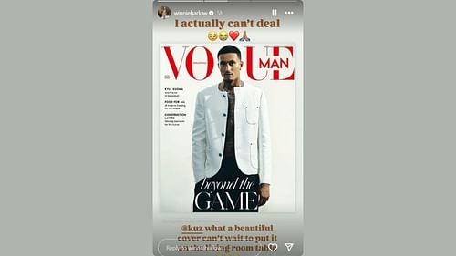 Kyle Kuzma's girlfriend Winnie Harlow shares her boyfriend's Vogue Magazine cover on her IG story. (Credits: @winnieharlow/Instagram)