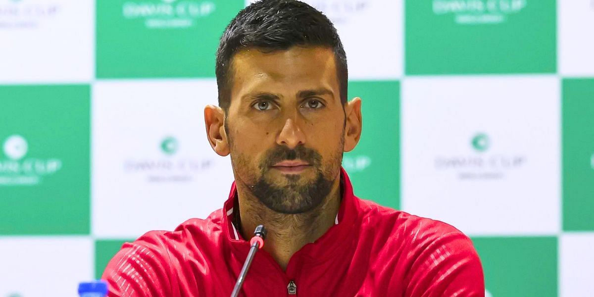 Novak Djokovic attends a press conference. (Image: Getty)