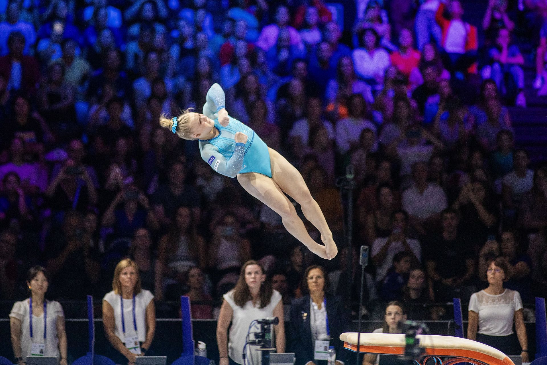 Joscelyn on the vault at the Artistic Gymnastics World Championships. Antwerp 2023. - Source: Getty