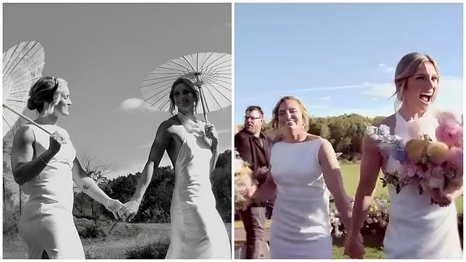 "Can't get enough of this moment": Marie-Philip Poulin & Laura Stacey blast Celine Dion's 'It's All Coming Back To Me Now' at couple's wedding party