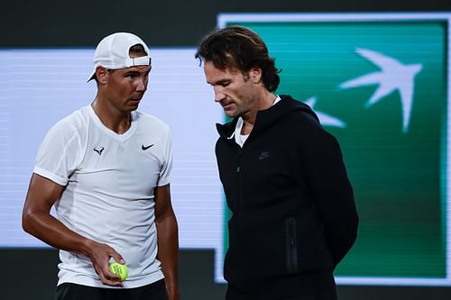 The Spaniard pictured with Carlos Moya (R) at the 2024 French Open: Image Source: Getty