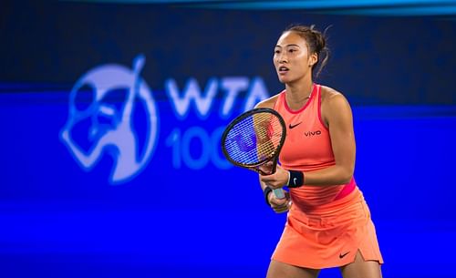 Qinwen prepares to return a serve in the 2024 Wuhan Open (Source: Getty)