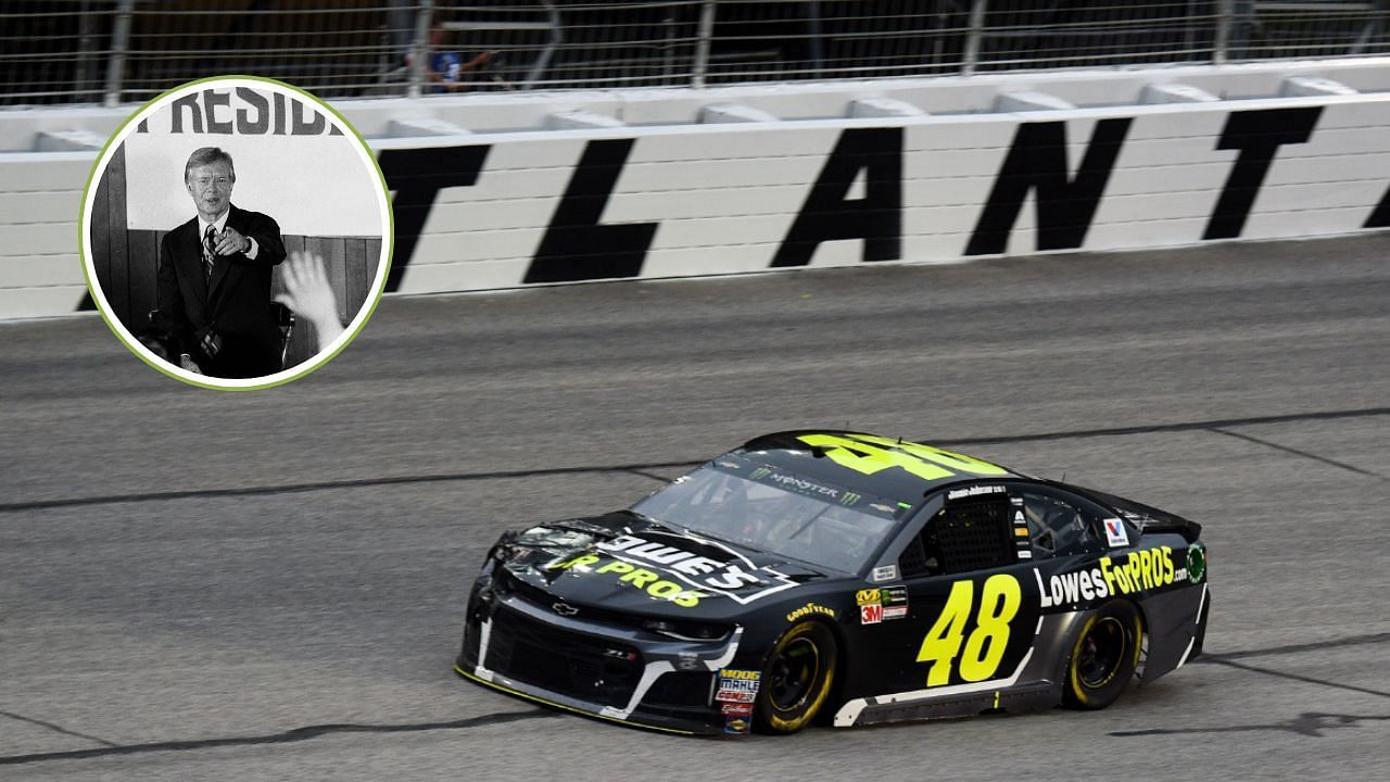 NASCAr driver Jimmie Johnson drives at Atlanta Motor Speedway in the Folds of honor QuickTrip 500( source all via IMAGN)