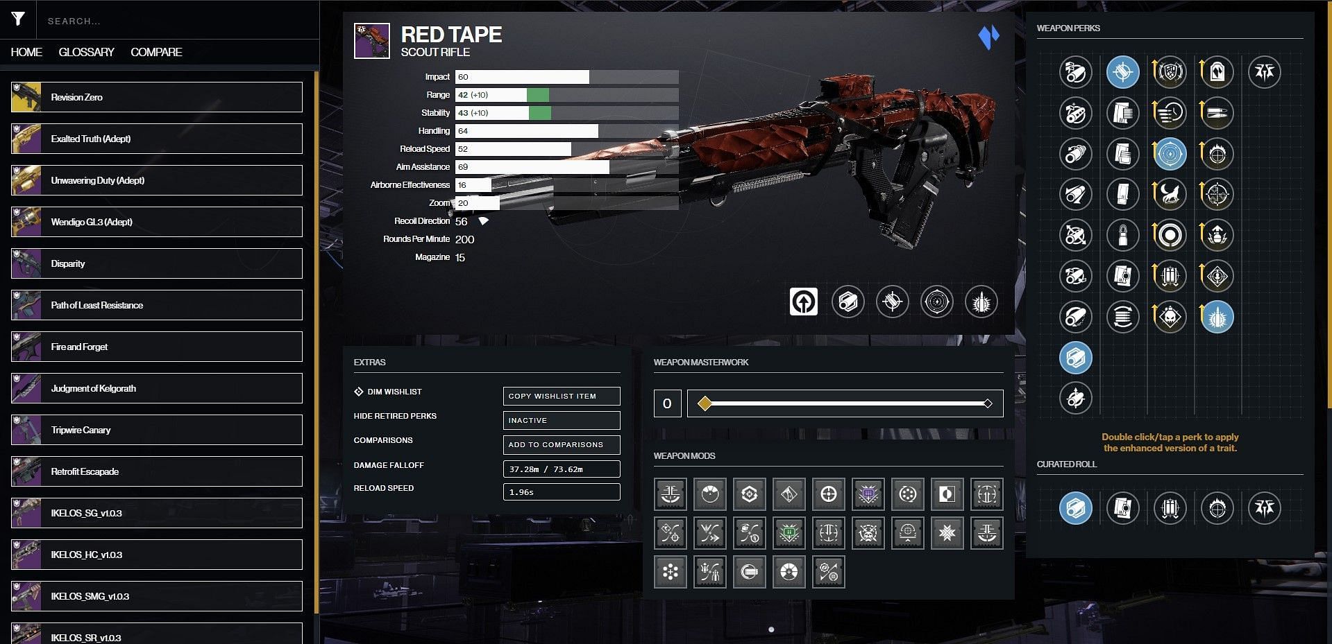 Red Tape PvE god roll (Image via D2Gunsmith/Bungie)