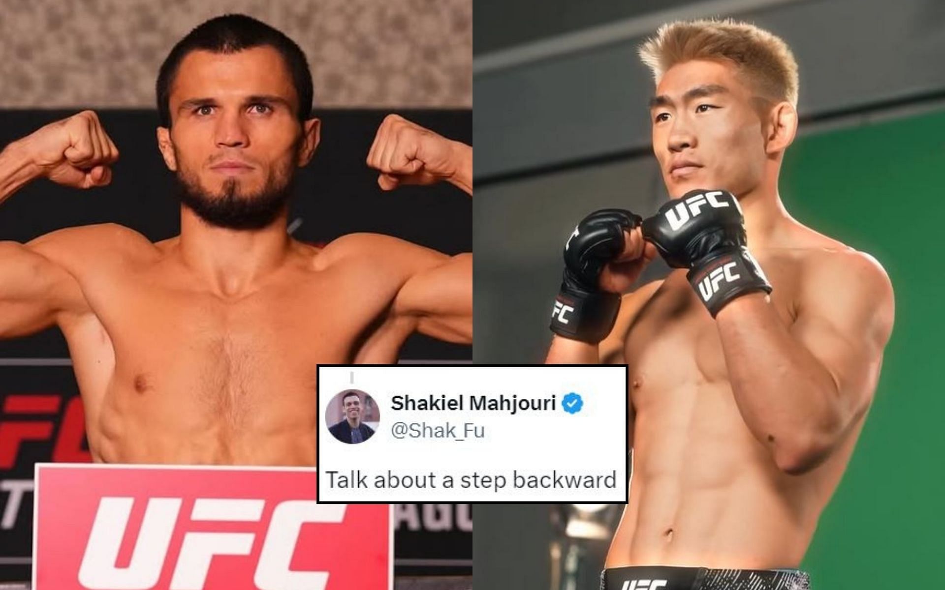 Fans and MMA media react (insert) to Umar Nurmagomedov (left) vs Song Yadong (right) booking for December. [Image credit: @umar_nurmagomedov, @yadongsong on Instagram]