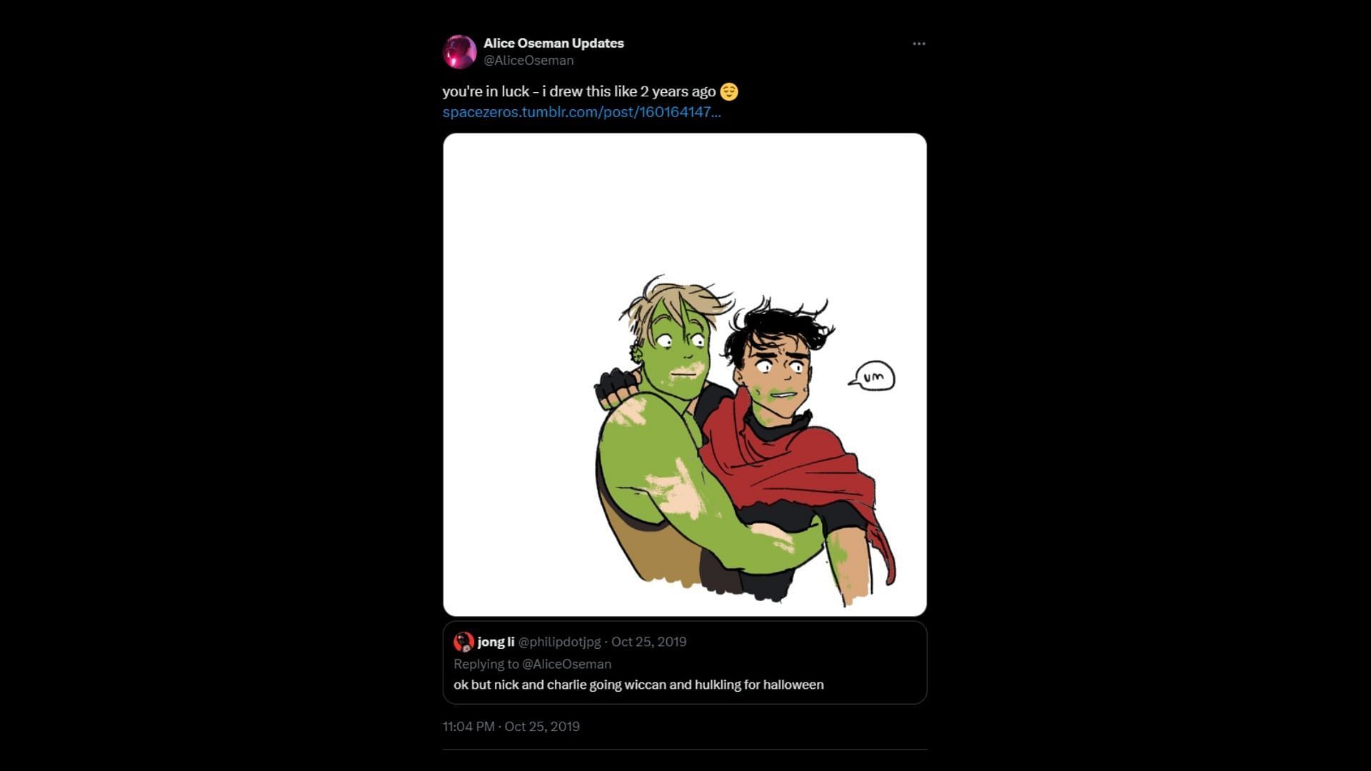 Oseman&#039;s tweet from October 2019 (Image via X/@AliceOseman)