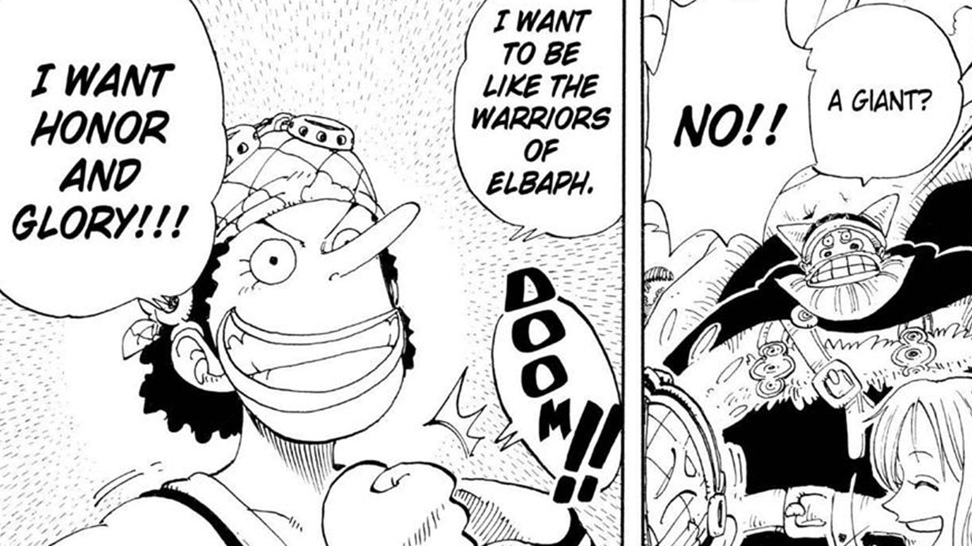 Usopp&#039;s admiration for the Giants of Elbaph (Image via Shueisha)