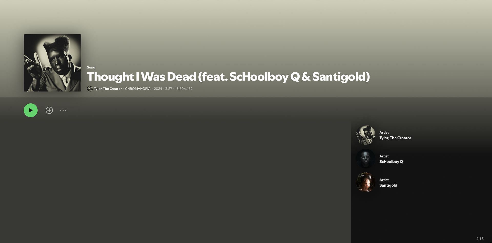 Track 11 on Tyler, the Creator&#039;s seventh studio album &#039;Chromakopia&#039; (Image via Spotify)