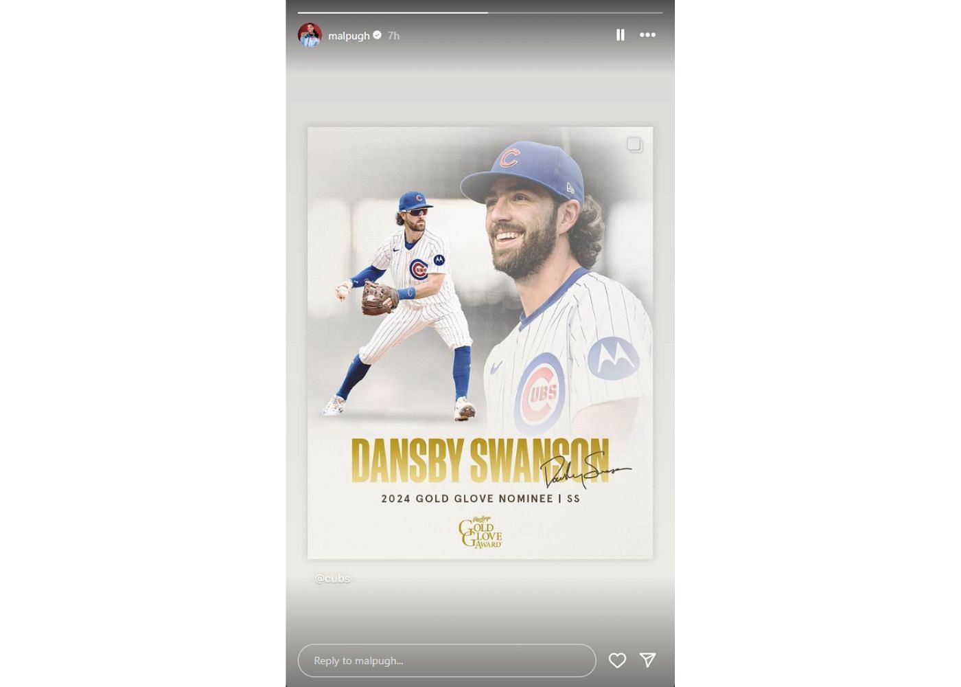 Mallory Swanson flexes Dansby&#039;s Gold Glove nomination (Source: Mallory&#039;s Instagram)