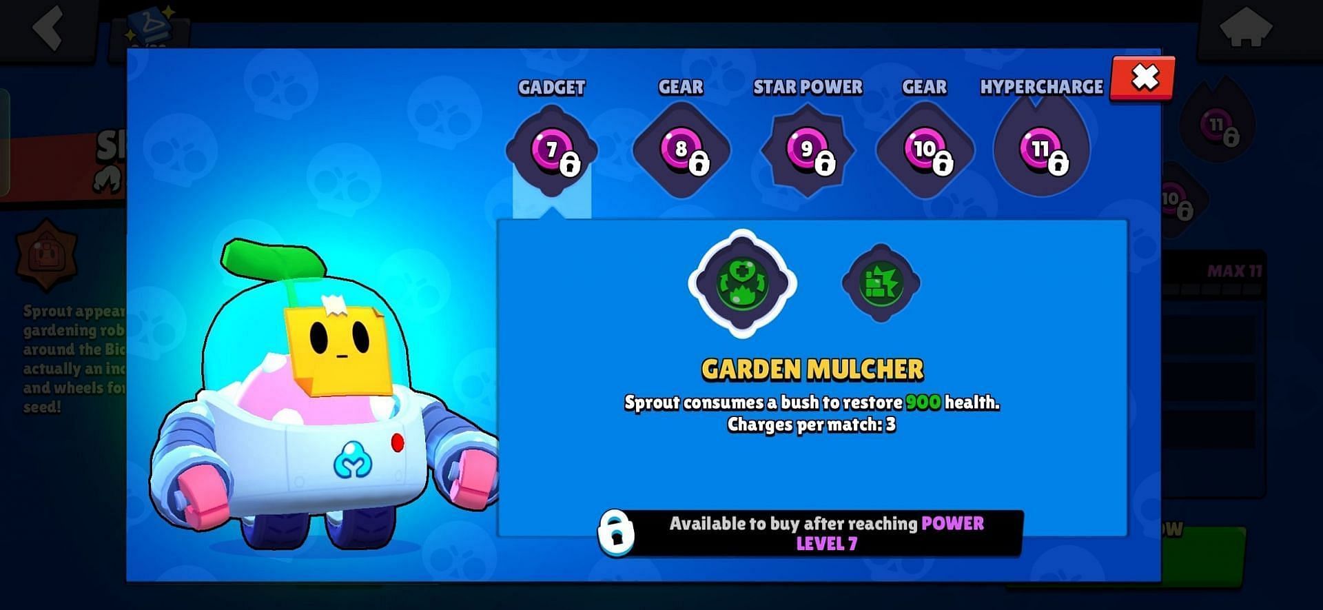 Garden Mulcher for Sprout build in Brawl Stars (Image via Nuverse)