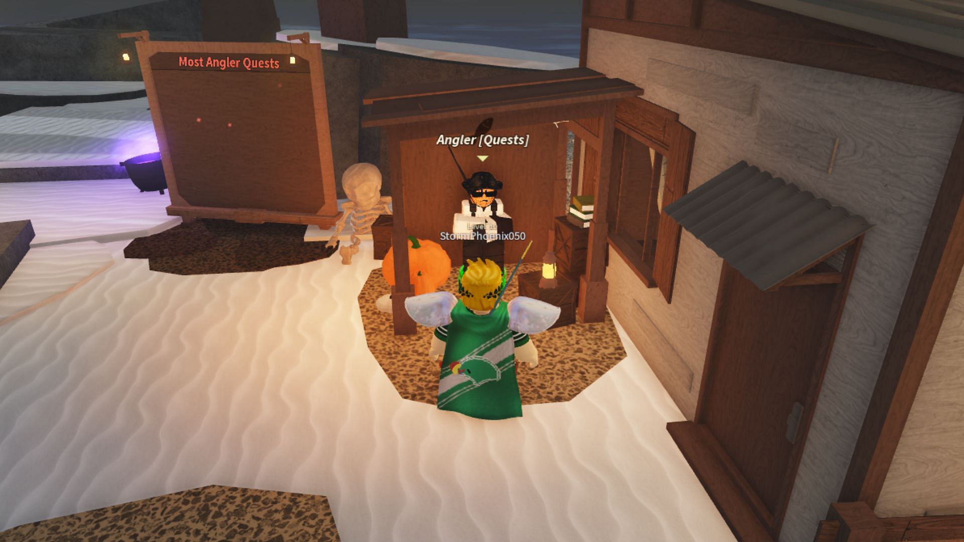 You can talk to the Angler Quest NPC to start the mission (Image via Roblox)