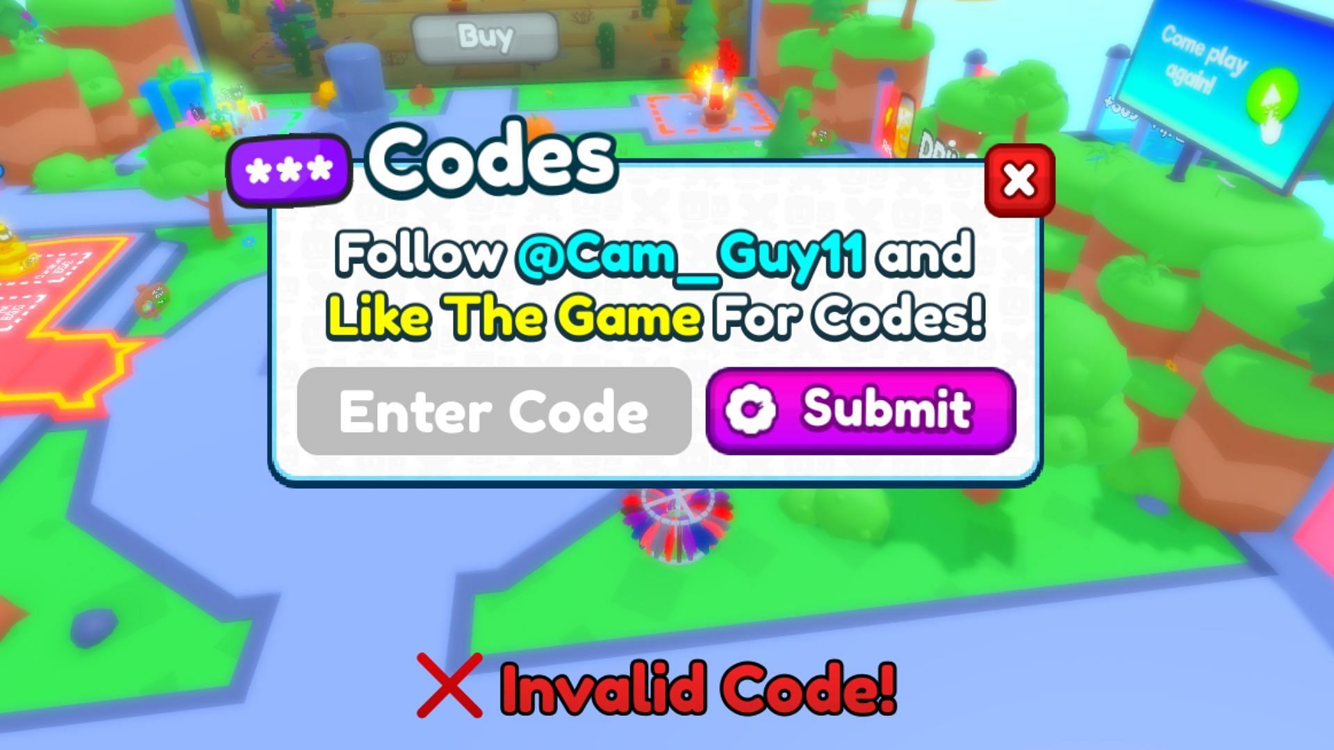 Energy Drink Simulator invalid code issue (Image via Roblox)