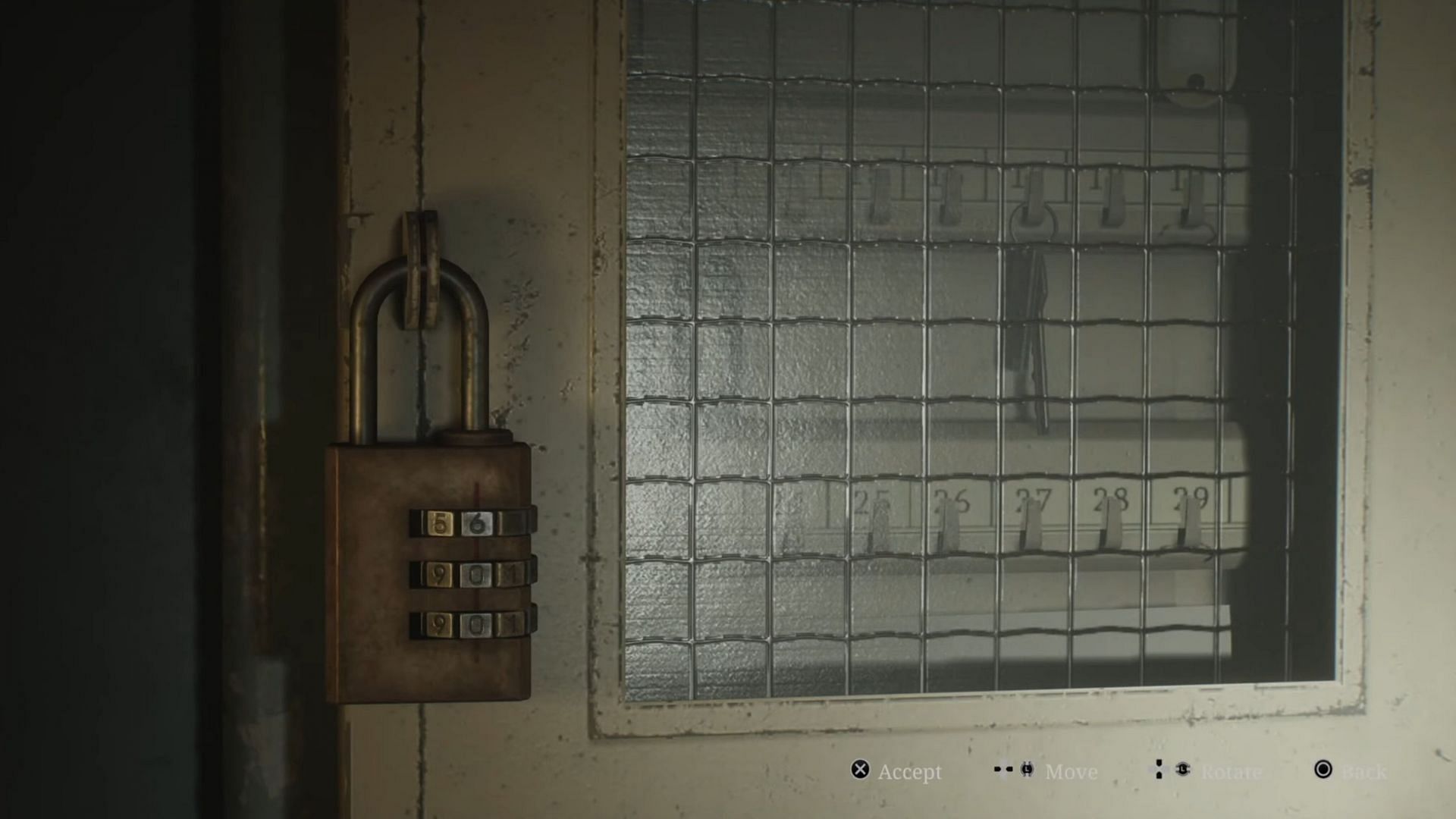 Enter the padlock code to get the key to Hospital&#039;s basement (Image via Konami)