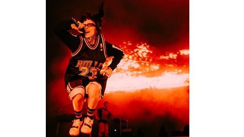 Eilish rocking a Michael Jordan's Chicago Bulls jersey during a concert at the United Center last year. [photo: @billieeilish/IG]