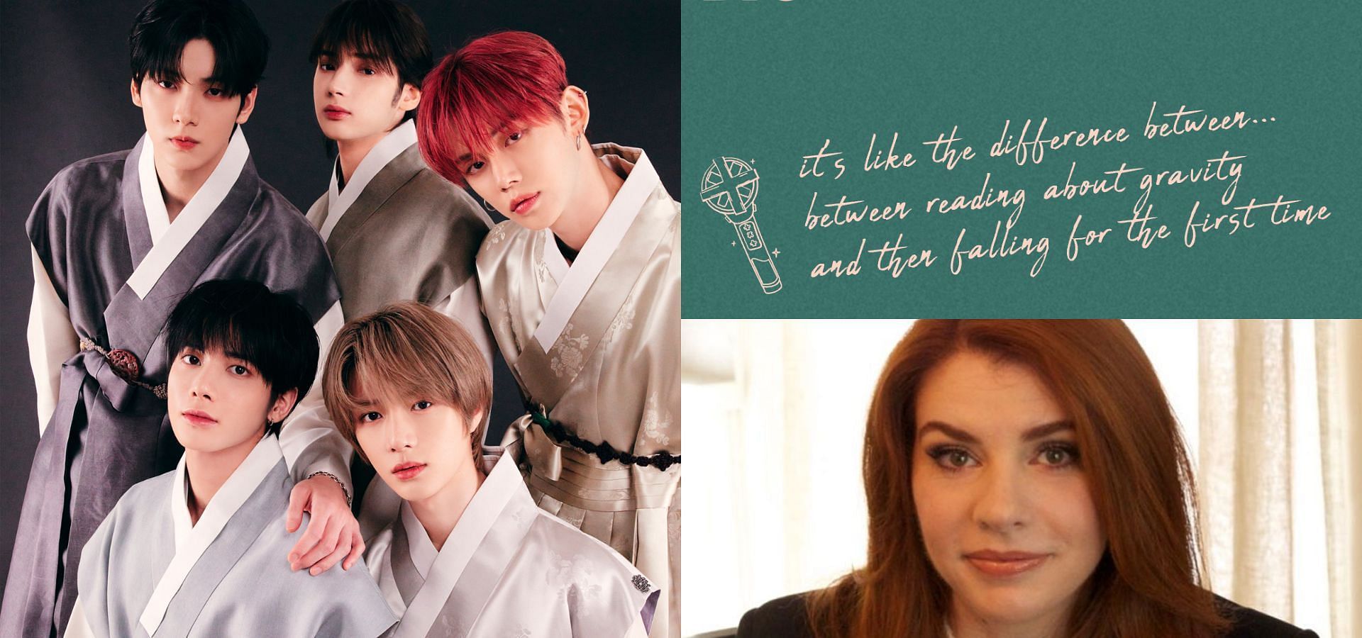 Twilight author, Stephanie Meyer, is a huge TXT fan and mentioned them on her personal website. (Images via X/@TXT_bighit and stepheniemeyer.com)