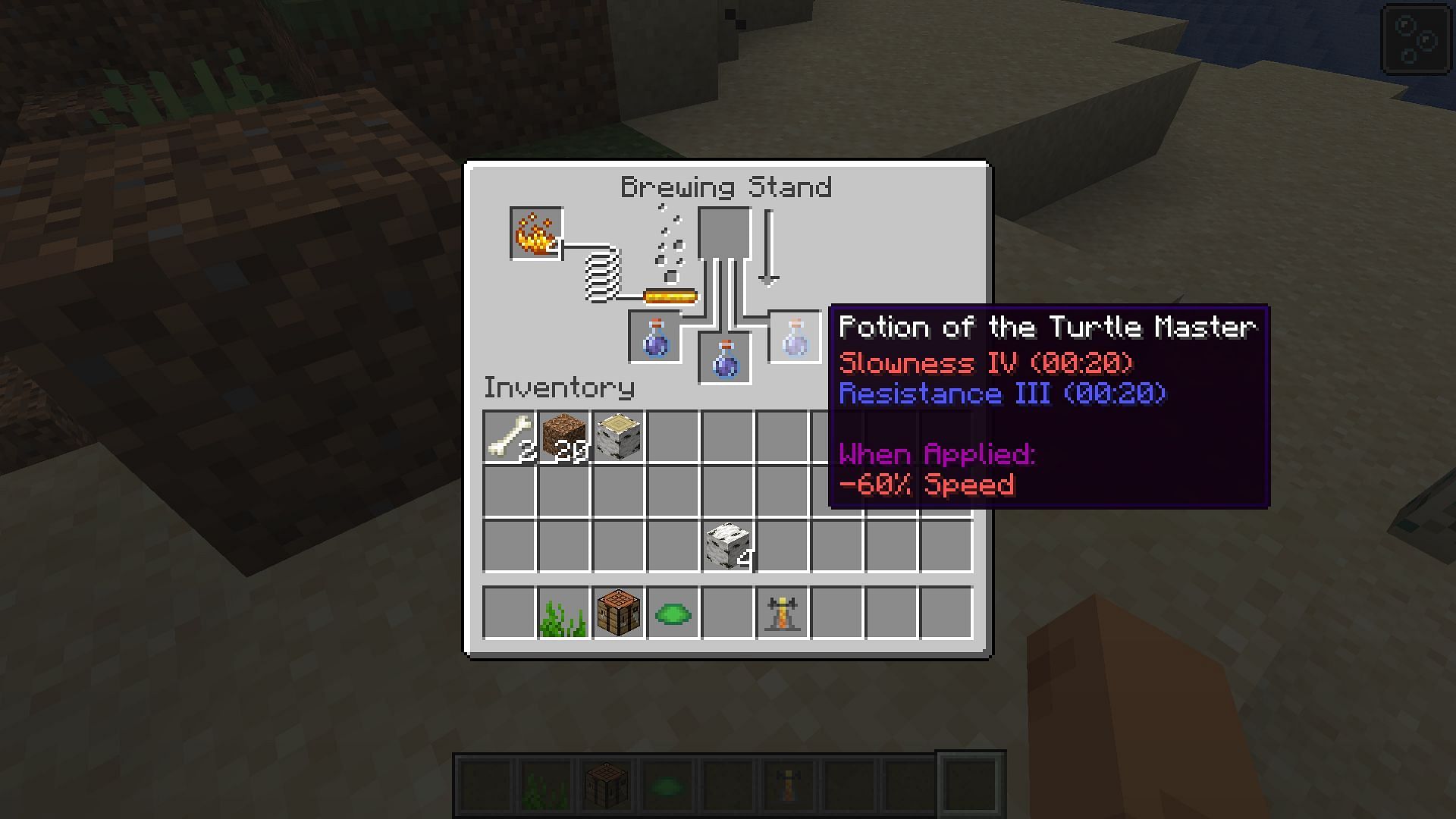 Use the turtle shell to create the Potion of the Turtle Master (Image via Mojang Studios)