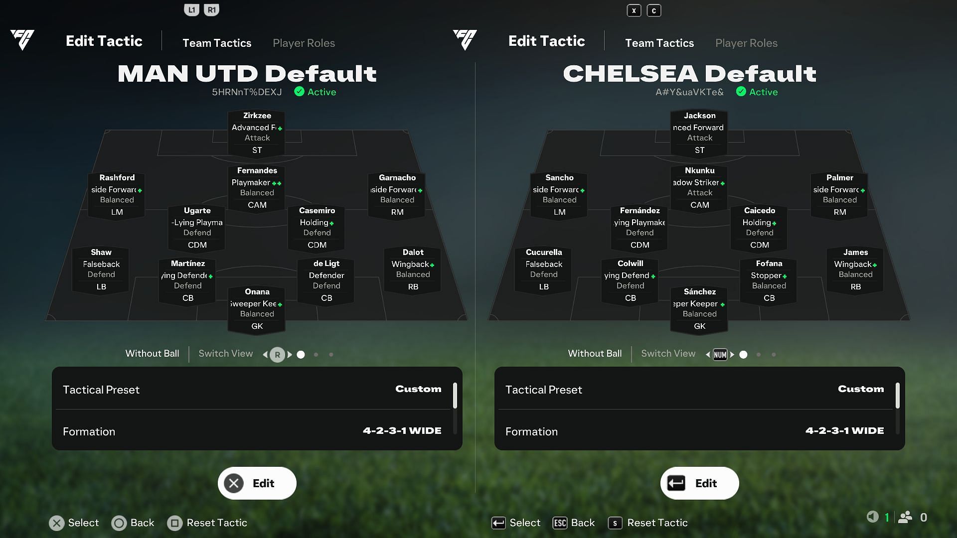 Man United and Chelsea preset tactics in EA FC 25 (Image via EA Sports)