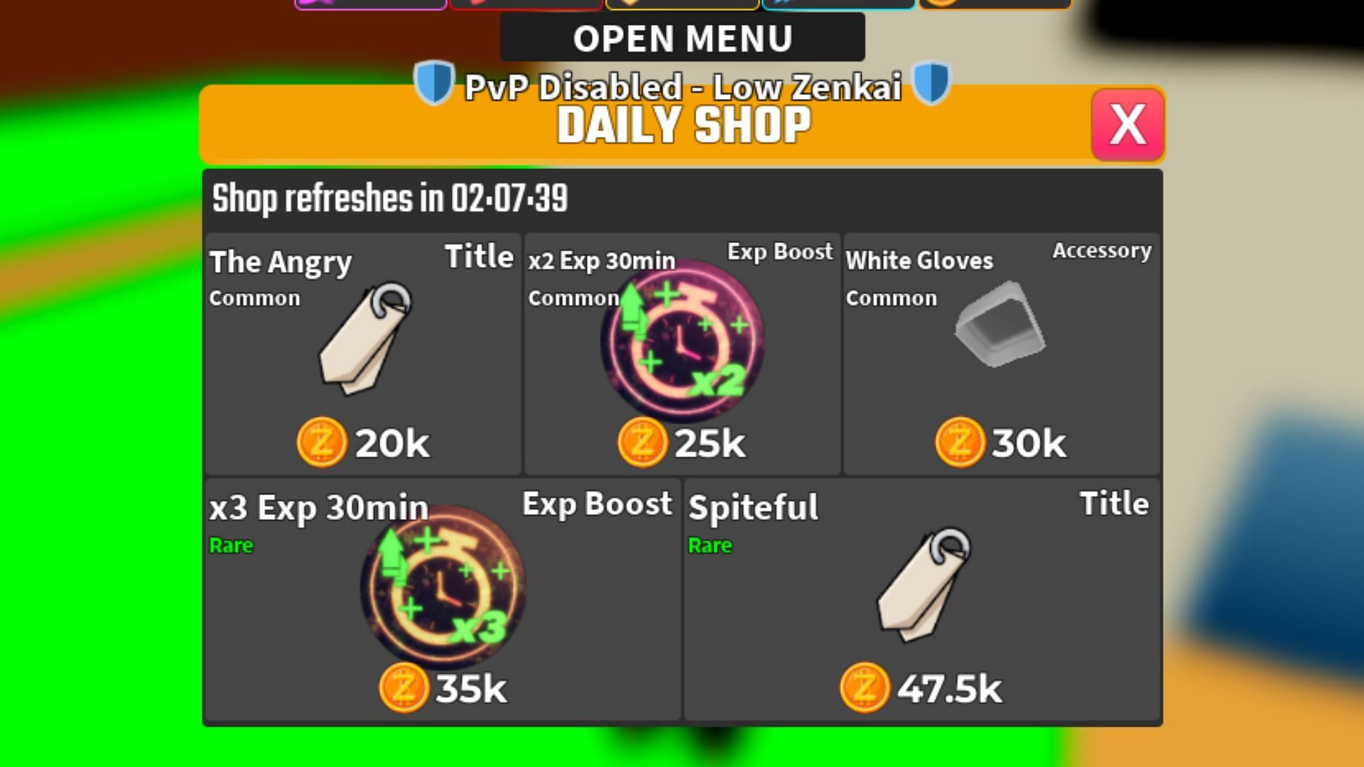 Spend free Zeni in the Daily Shop (Image via Roblox)