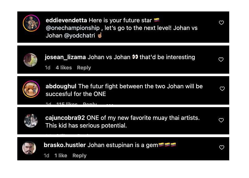 Screenshot of fans&#039; comments. [ONE Championship/Instagram, screenshot]