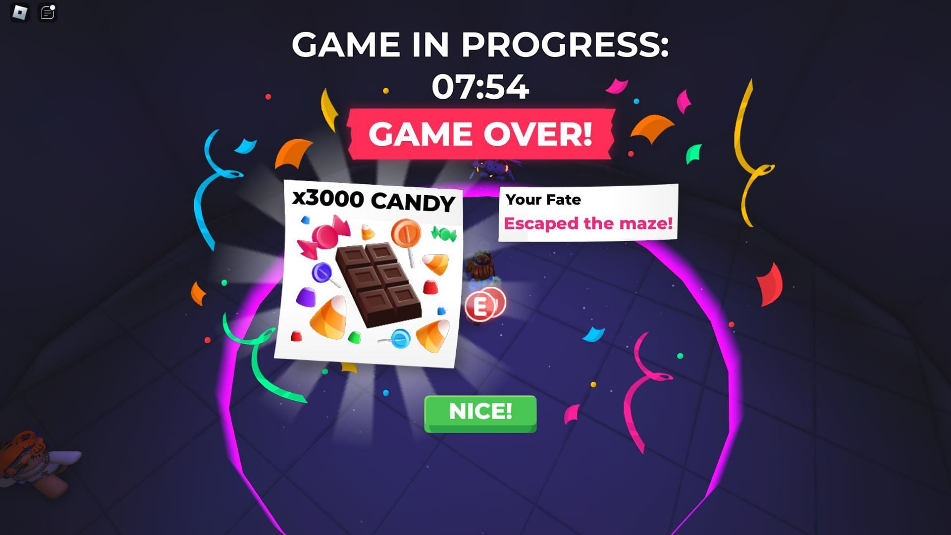 You earn Candy by winning the minigame (Image via Roblox)