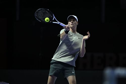 Jannik Sinner in action on Day 1 of the Six Kings Slam exhibition (Picture: Getty)