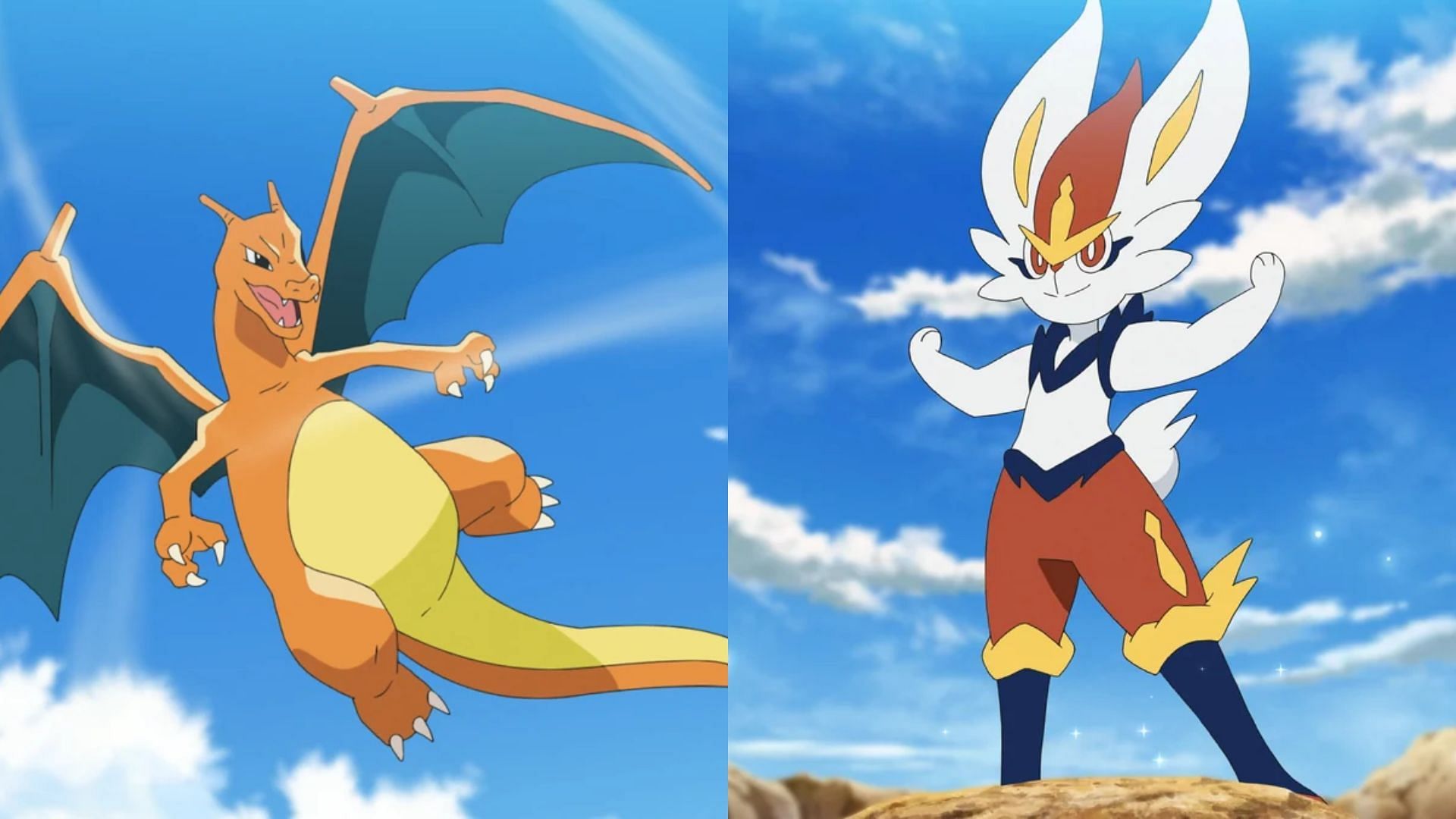 Charizard and Cinderace in the anime (Image via The Pokemon Company)