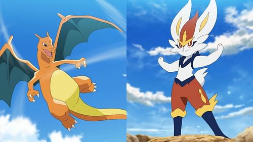 Charizard and Cinderace in the anime (Image via The Pokemon Company)